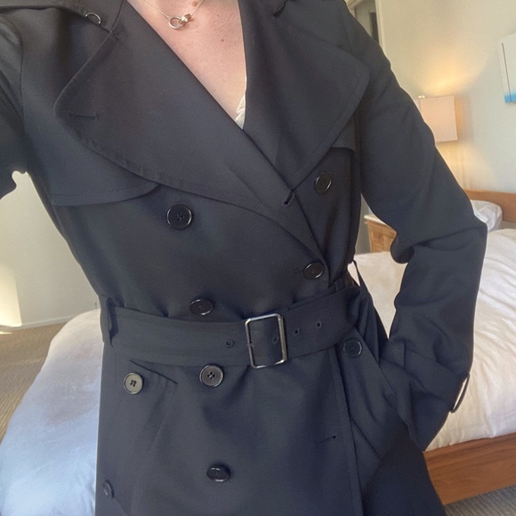 Theory Black Trench Coat Button Up Belt - Picture 4 of 6